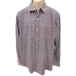 Tailorbyrd patriotic red white blue scribble long sleeve Career button up EUC XL